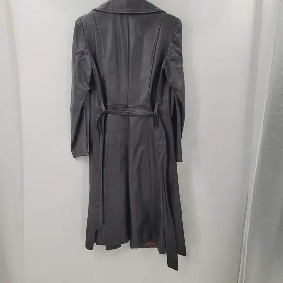 Genuine Leather Uruguay Coat Jacket Long Belted Size 9/10 Lined Wide Lapel